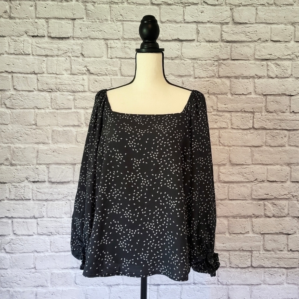 Target A New Day black white floral print long sleeve square neckline top sz XL - Picture 2 of 10